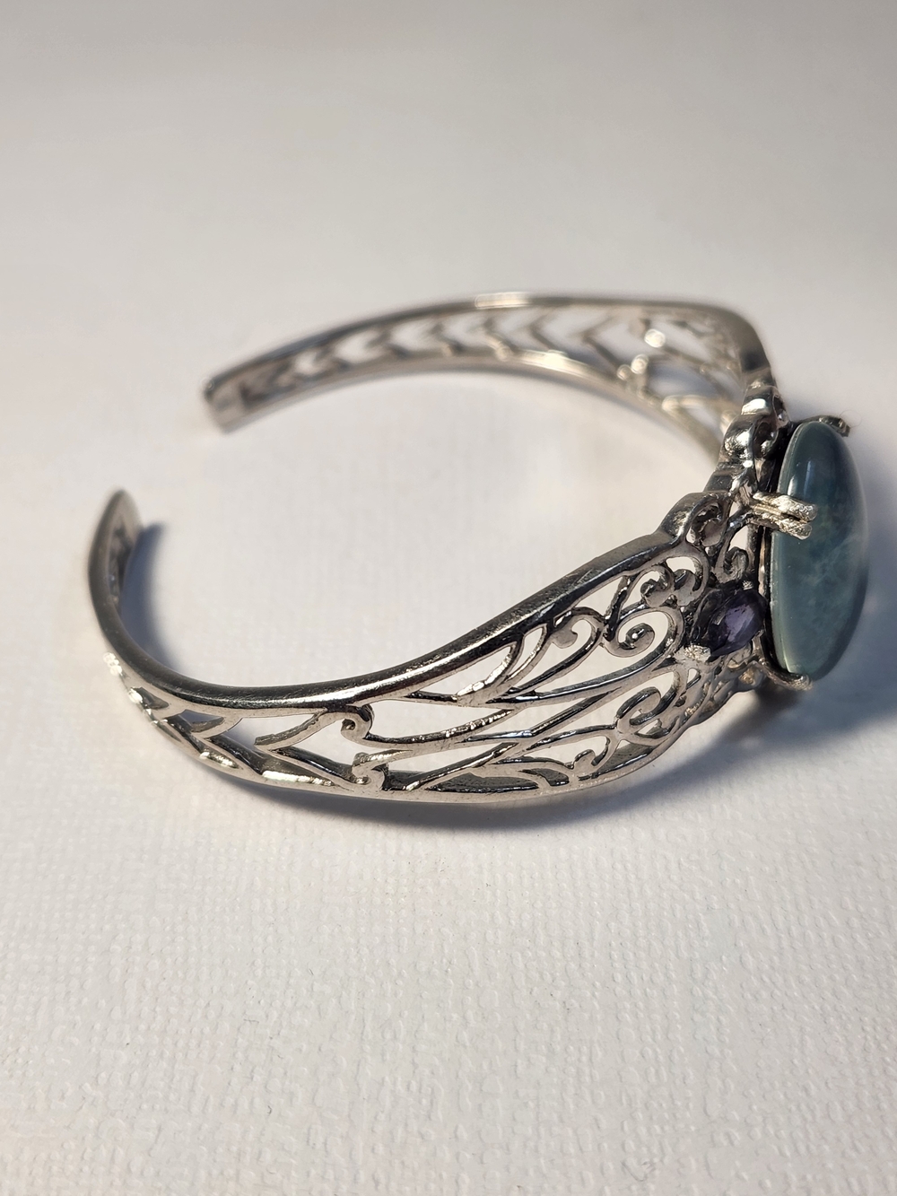 VTG Large Natural Opal & Amethyst 925 Filigree Cuff Btacelet - Picture 10 of 16